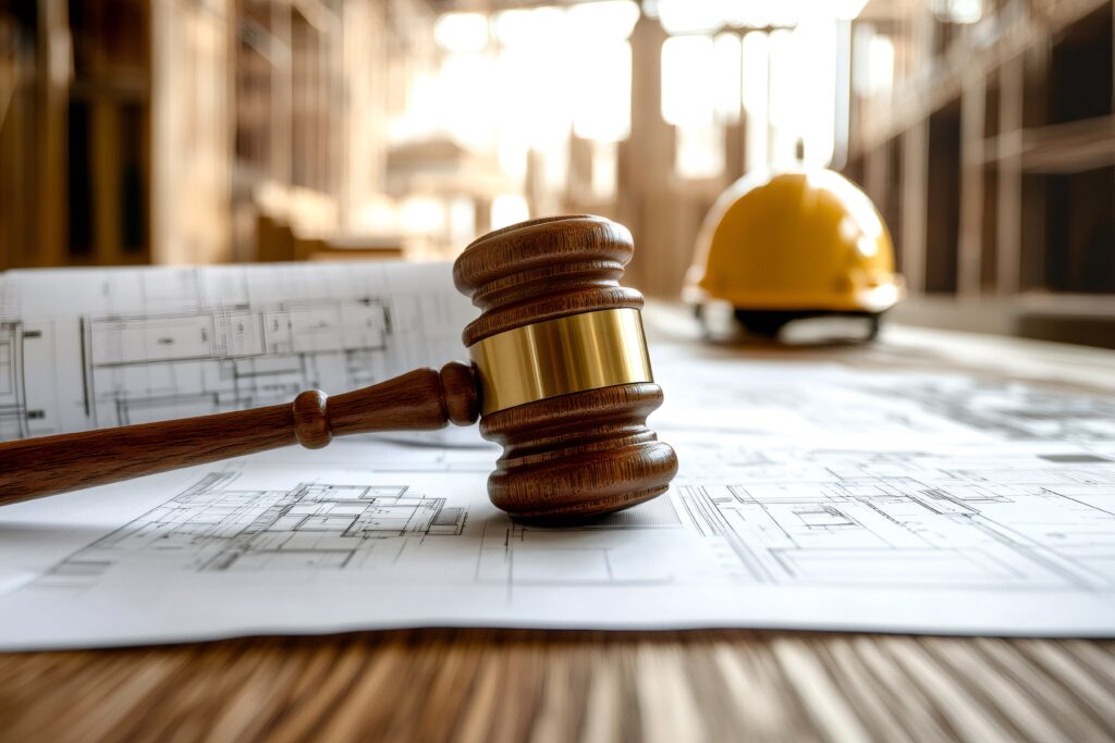 Permis de construire validé en été grâce à la vigilance de John Furiga, maître d’œuvre à Schirmeck, représenté par un casque de chantier, un plan et un cachet officiel.